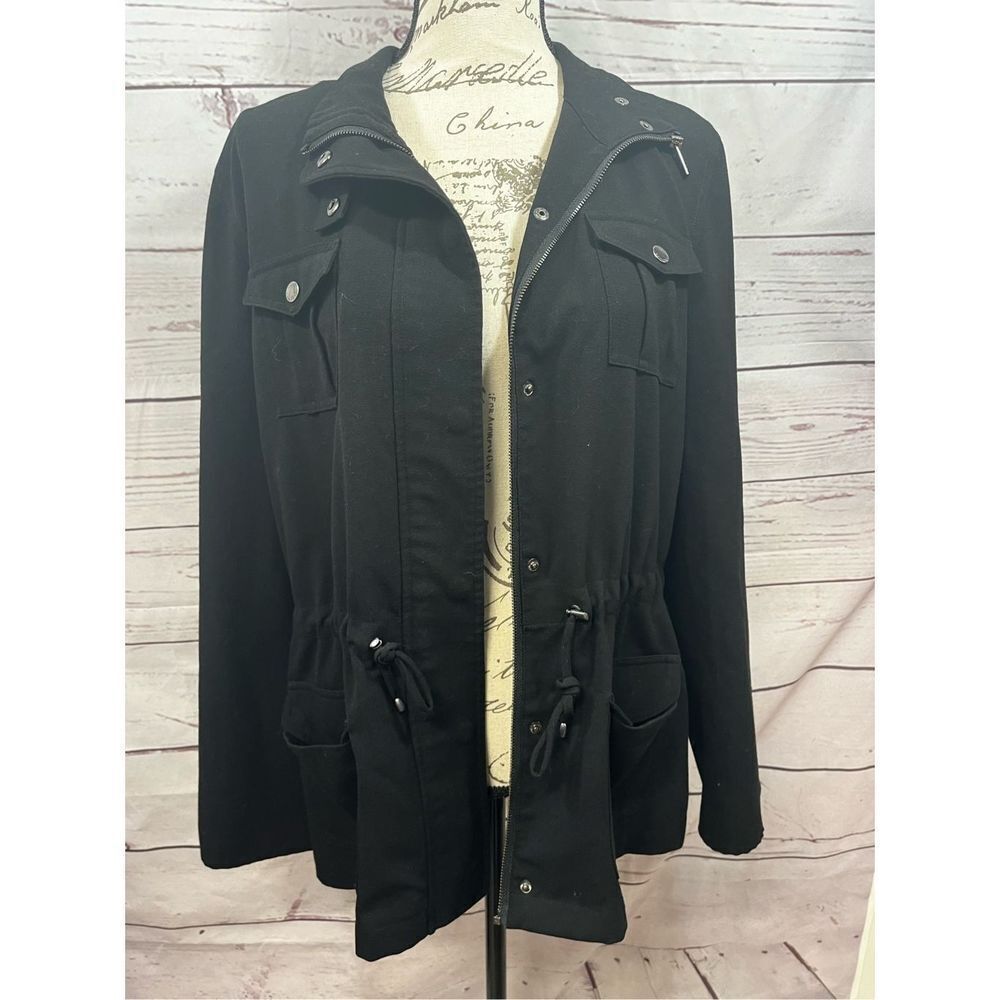 Calvin Klein large‎ black zip up sweatshirt that cinches at the waist - 2685